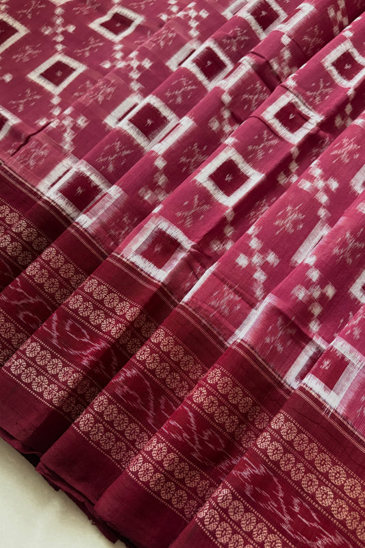 Exclusive Sambalpuri Pure Cotton Saree - Onion Pink