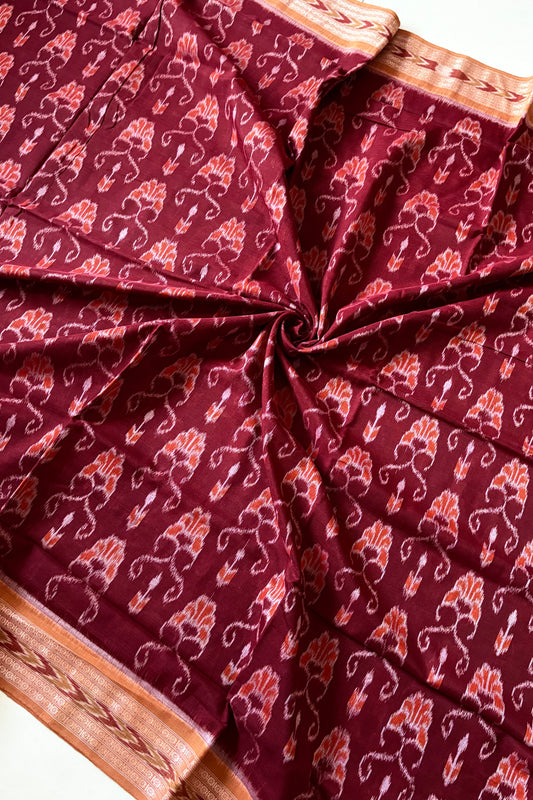 Odisha Ikkat Khandua Cotton Saree- Maroon