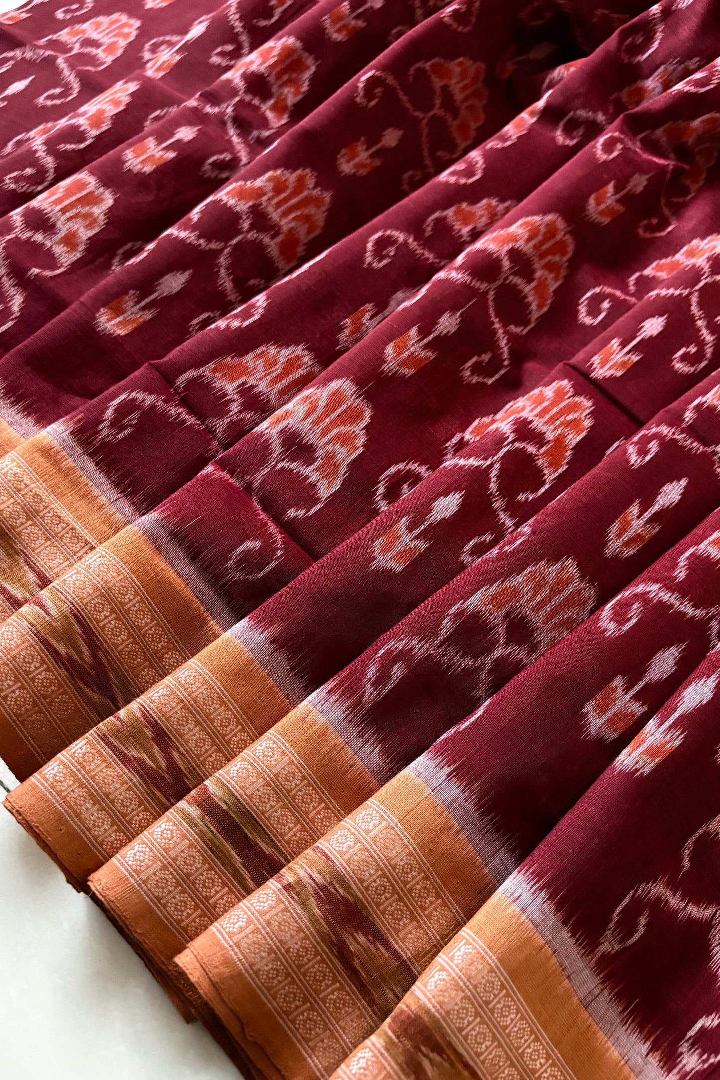 Odisha Ikkat Khandua Cotton Saree- Maroon