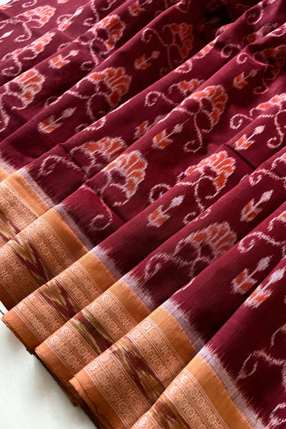 Odisha Ikkat Khandua Cotton Saree- Maroon