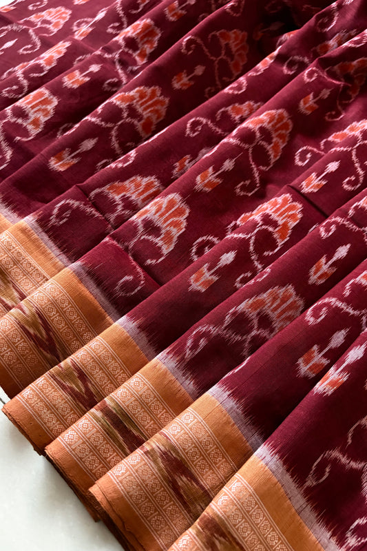 Odisha Ikkat Khandua Cotton Saree- Maroon