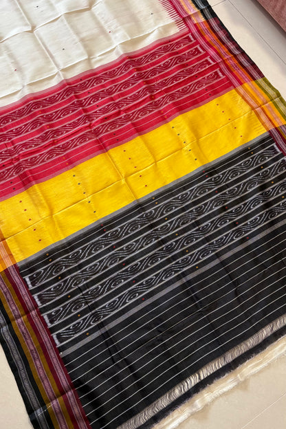 Exclusive Kathifera Odisha Ikkat Khandua Pure Silk Saree- White