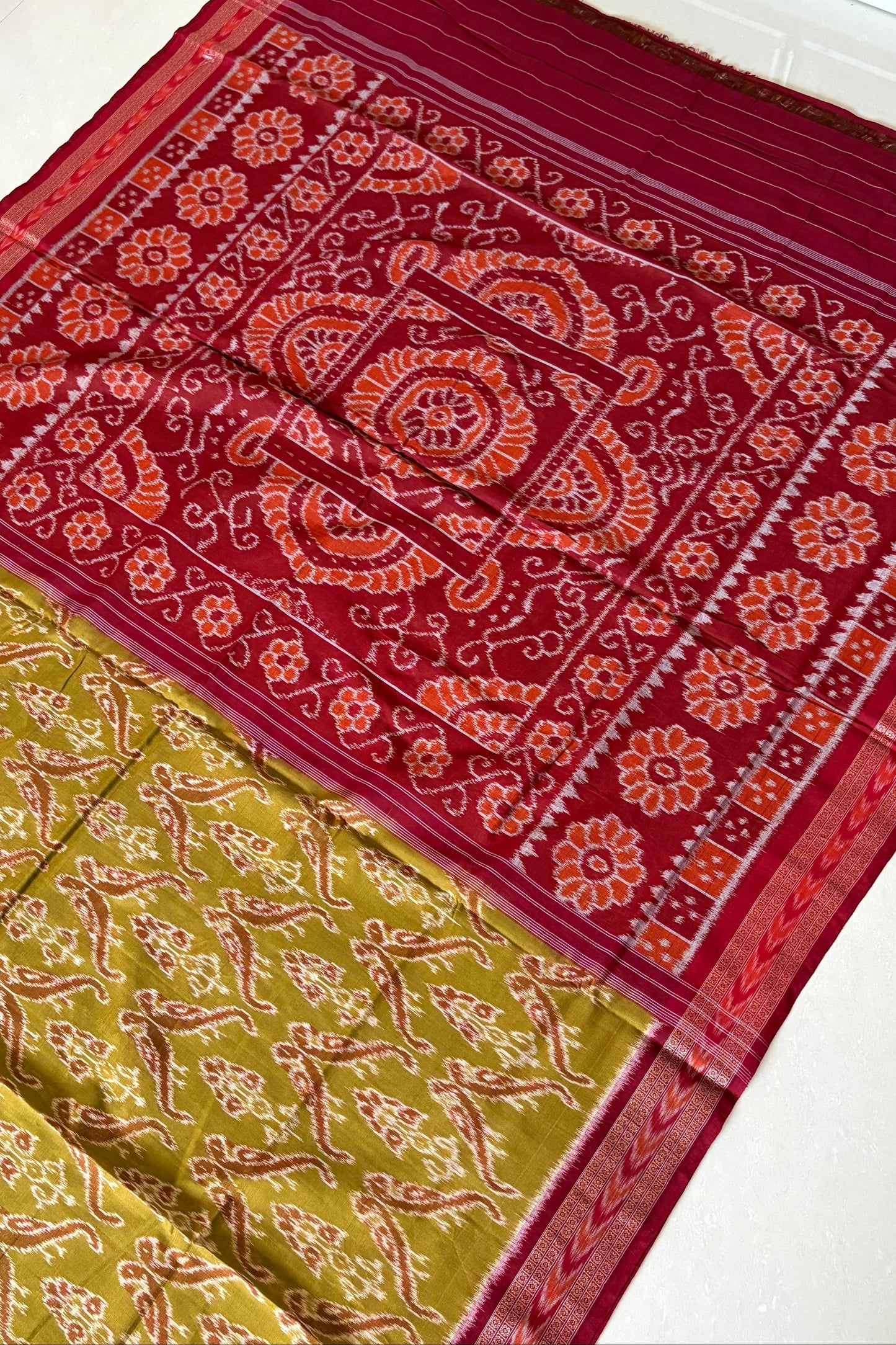 Odisha Ikkat Khandua Cotton Saree-  Mehendi Green