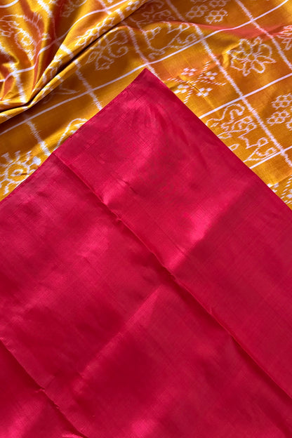 Exclusive Odisha Ikkat Nabakothi Pure Silk Saree- Dual tone Yellow