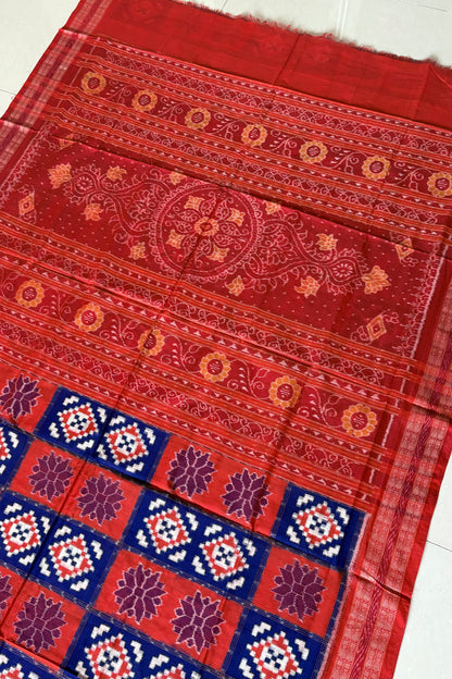 Exclusive Sambalpuri Pure Cotton Saree - Orange and Blue