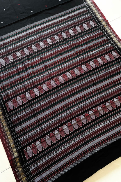 Sambalpuri Pure Cotton Dongariya Saree - Black
