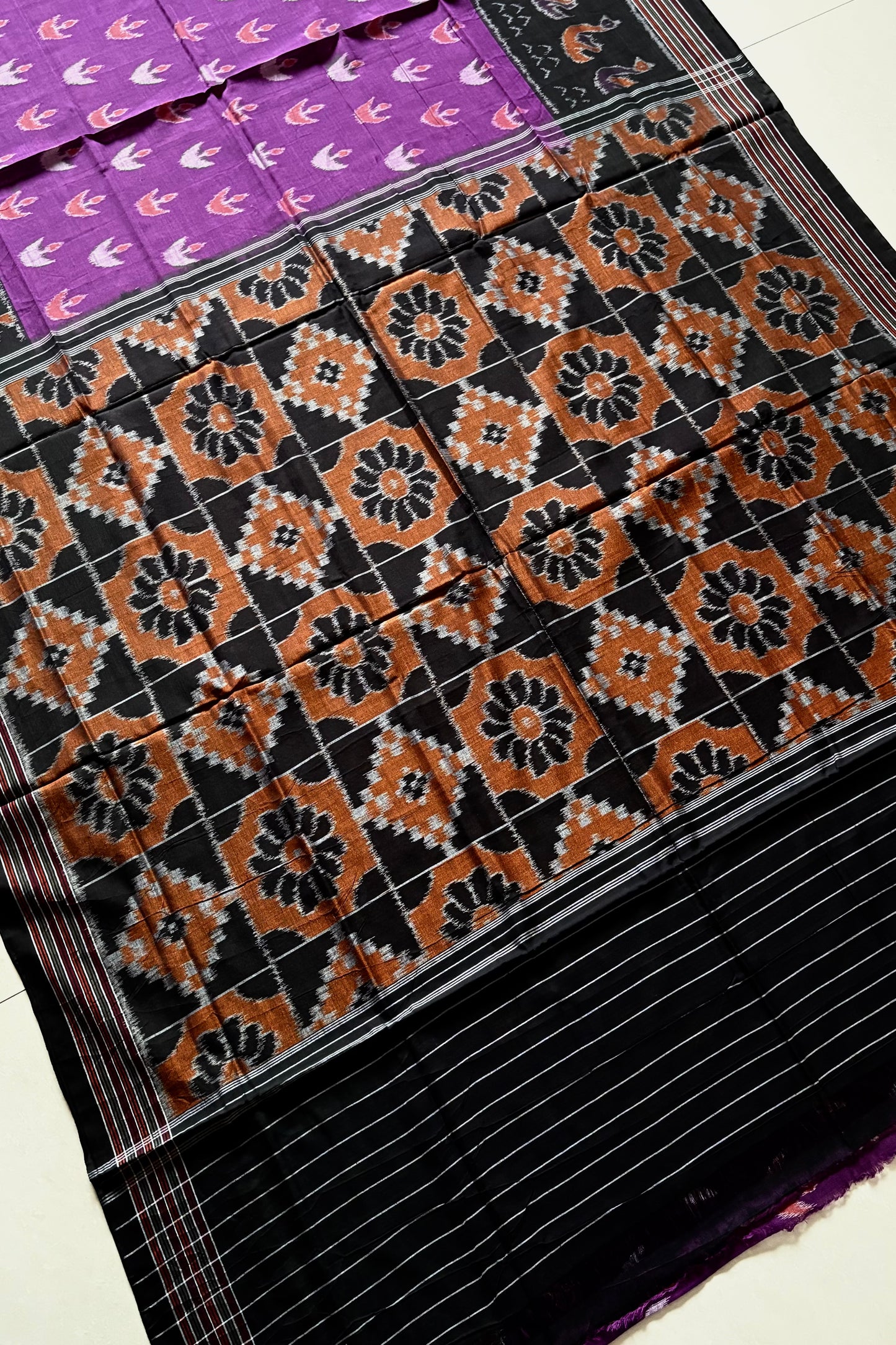 Odisha Khandua Cotton Saree - Purple & Black