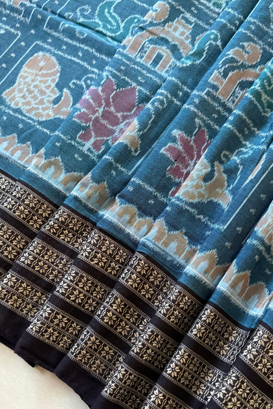 Exclusive Nabakothi Sambalpuri Cotton Saree: Light Teal