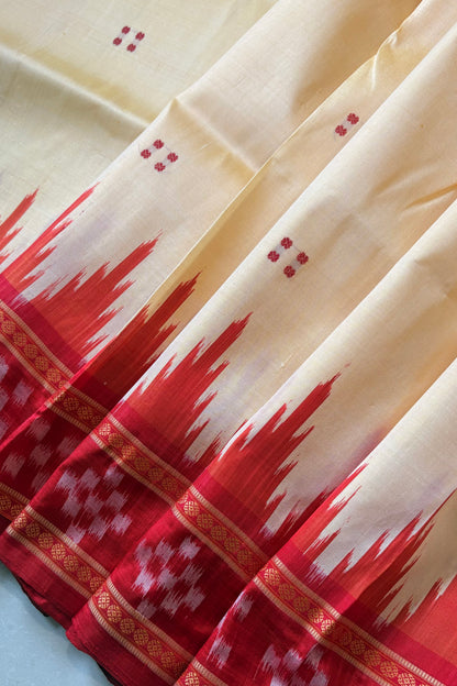 Pasapali Border Khandua Ikkat Silk Saree - Butter Cream