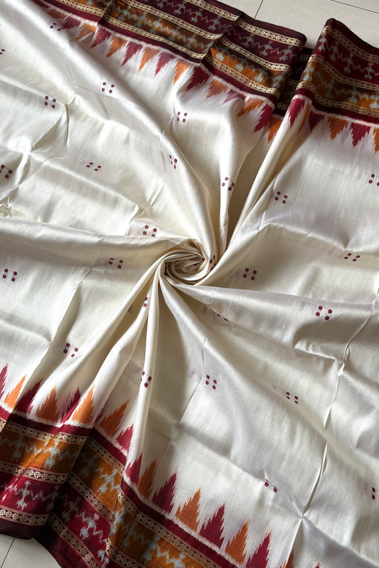 Odisha Ikkat Khandua Silk Saree - Off White