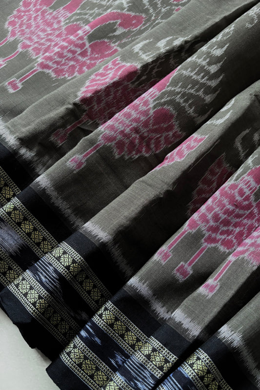 Odisha Ikkat Khandua Cotton Saree-  Olive Green