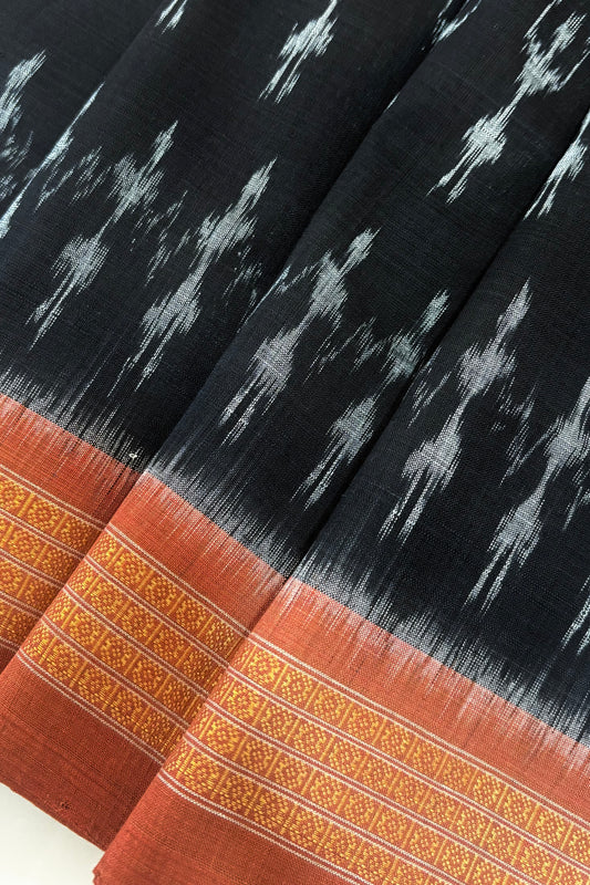 Odisha Ikkat Khandua Cotton Saree - Black