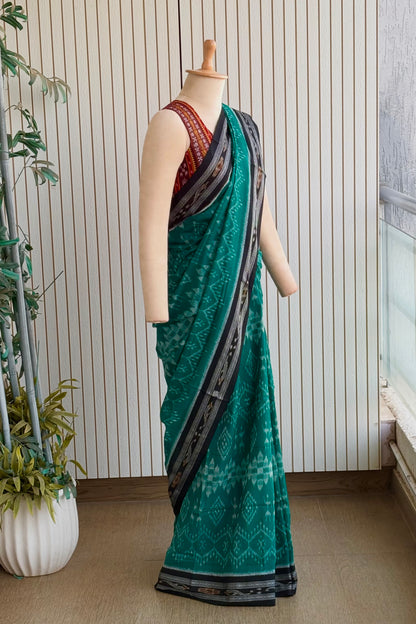 Odisha Ikkat Khandua Cotton Saree - Rama Green