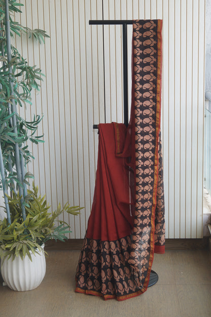 Hand Block Print Silk-Cotton Saree