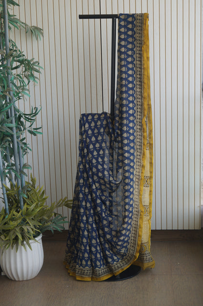 Hand Block Print Silk-Cotton Saree
