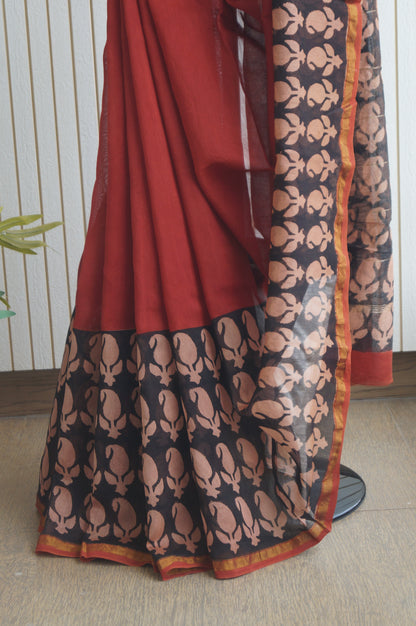 Hand Block Print Silk-Cotton Saree