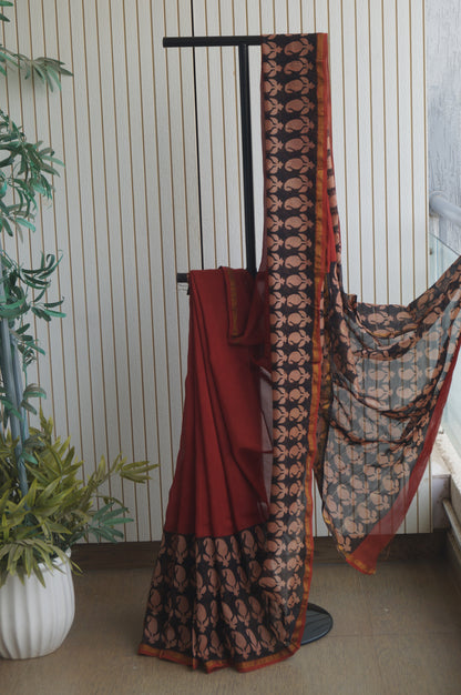 Hand Block Print Silk-Cotton Saree
