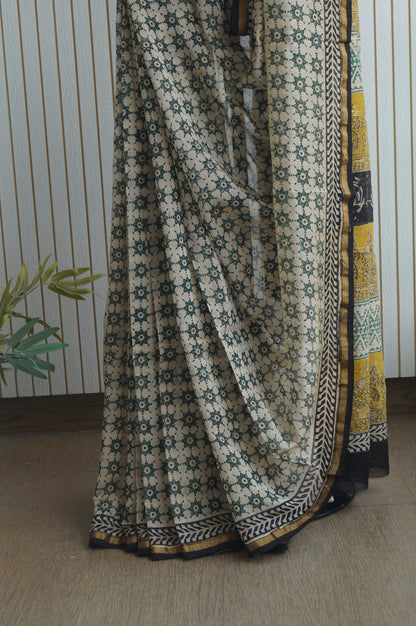 Hand Block Print Silk-Cotton Saree