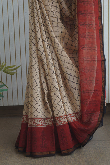 Hand Block Print Silk-Cotton Saree