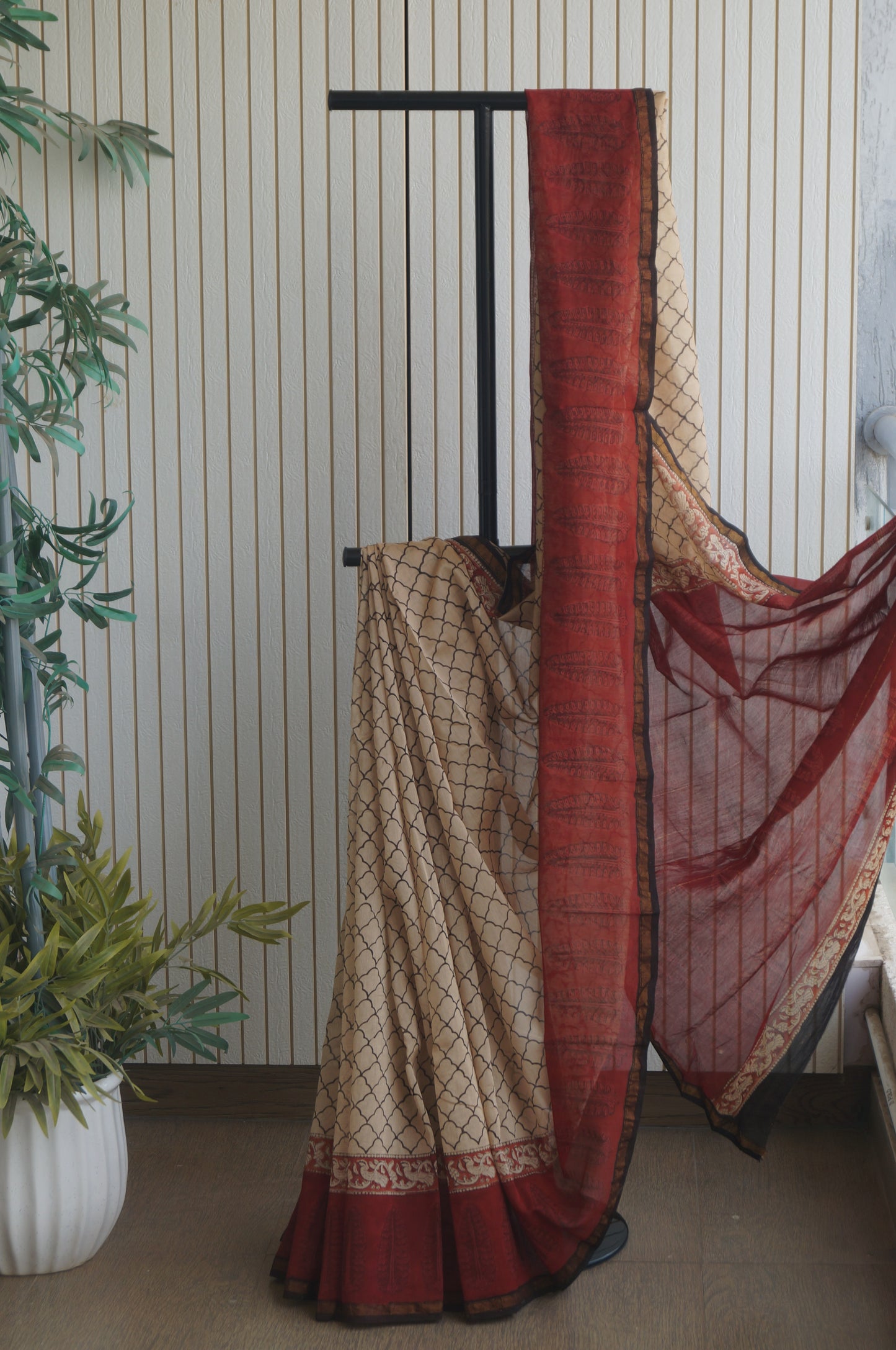 Hand Block Print Silk-Cotton Saree