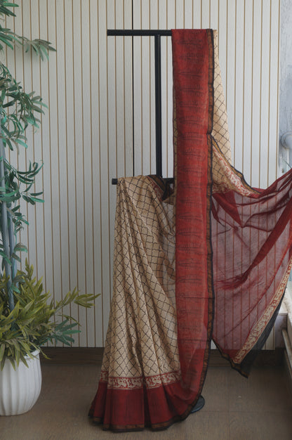 Hand Block Print Silk-Cotton Saree