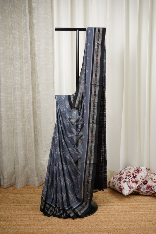Exclusive Odisha Ikkat Khandua Cotton Saree - Grey