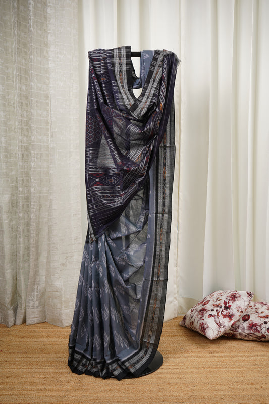 Exclusive Odisha Ikkat Khandua Cotton Saree - Grey