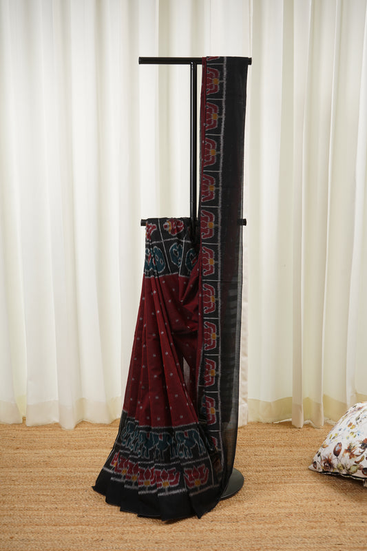 Exclusive Odisha Ikkat Khandua Cotton Saree -Maroon