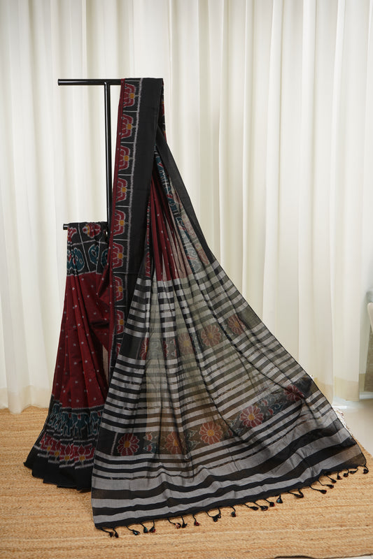 Exclusive Odisha Ikkat Khandua Cotton Saree -Maroon