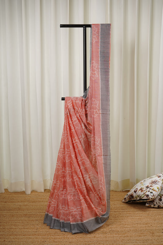 Odisha Ikkat Khandua Cotton Saree- Peach and Grey