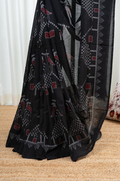 Odisha Ikkat  Cotton Saree- Black