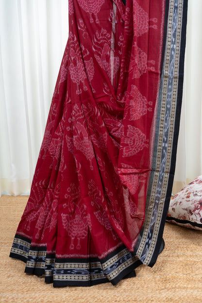 Odisha Ikkat  Cotton Saree- Deep Red
