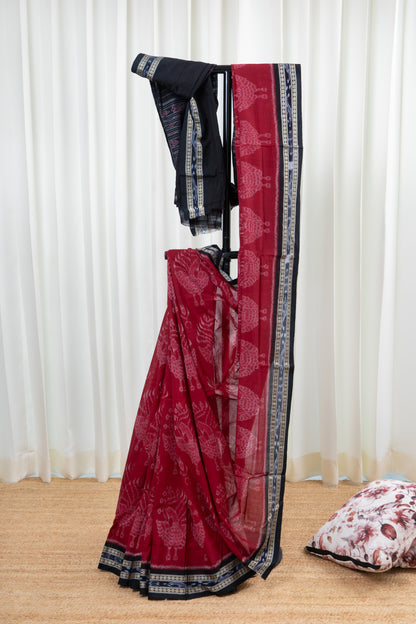Odisha Ikkat  Cotton Saree- Deep Red