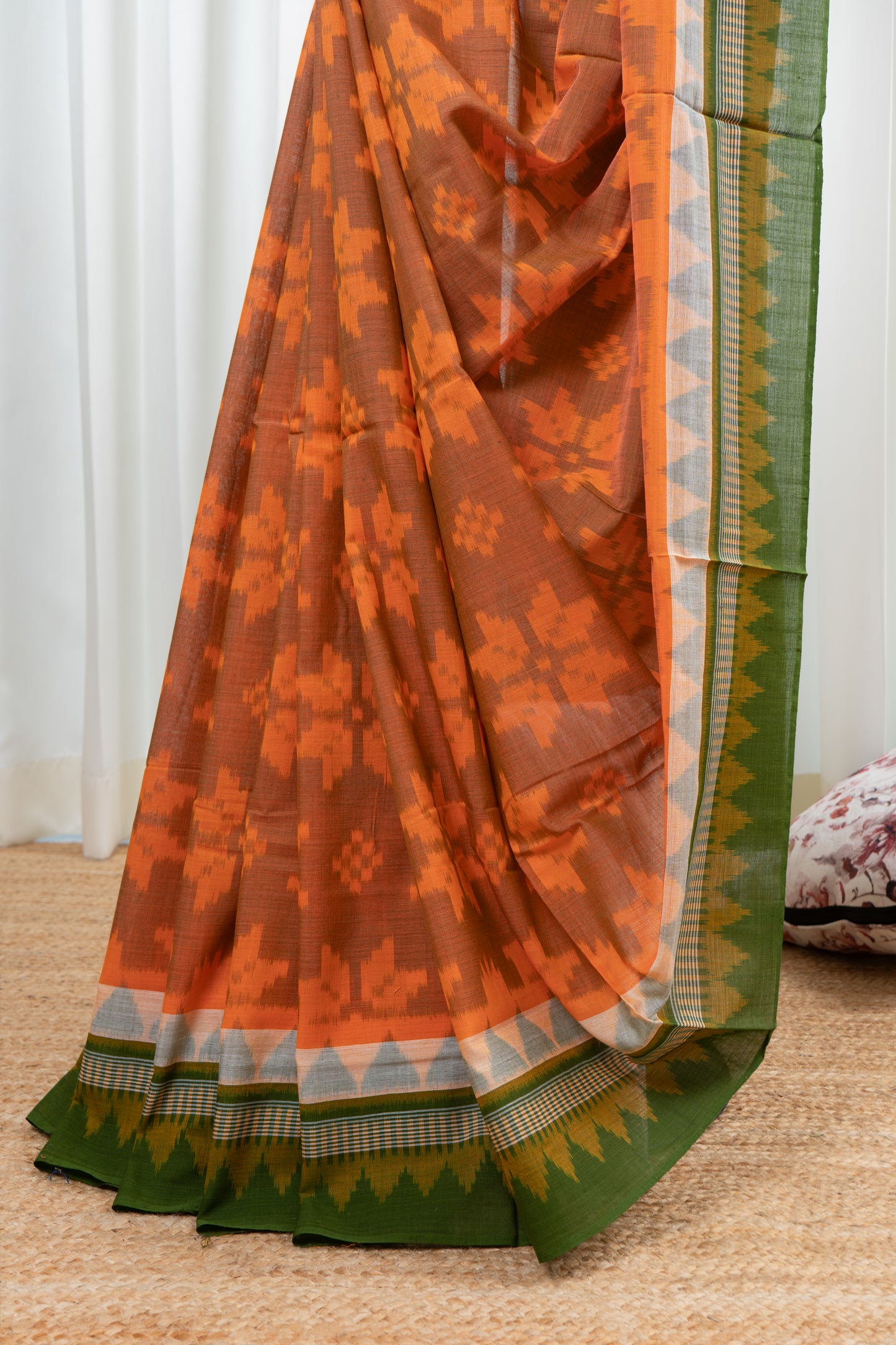 Odisha Ikkat Cotton Saree- Orange