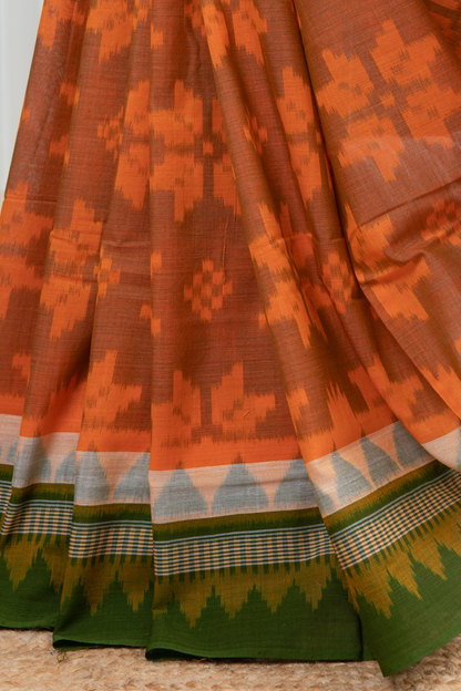 Odisha Ikkat Cotton Saree- Orange