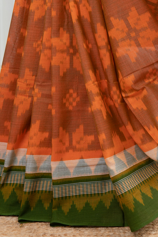 Odisha Ikkat Cotton Saree- Orange