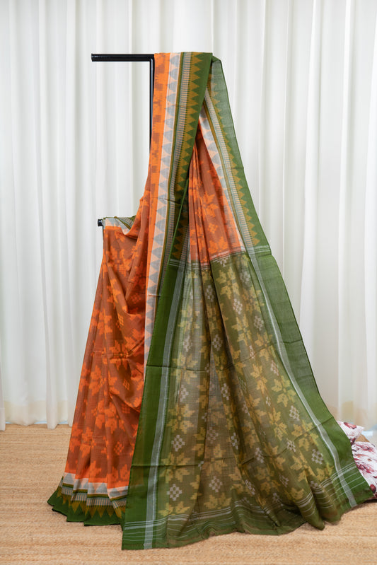Odisha Ikkat Cotton Saree- Orange