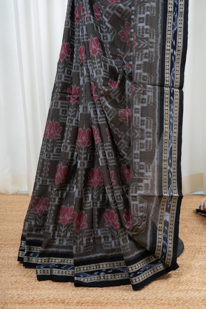 Odisha Ikkat  Cotton Saree- Dark Olive