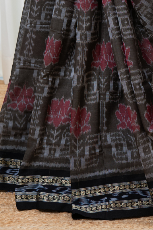 Odisha Ikkat  Cotton Saree- Dark Olive