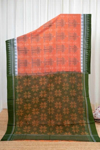Odisha Ikkat Cotton Saree- Soft Orange