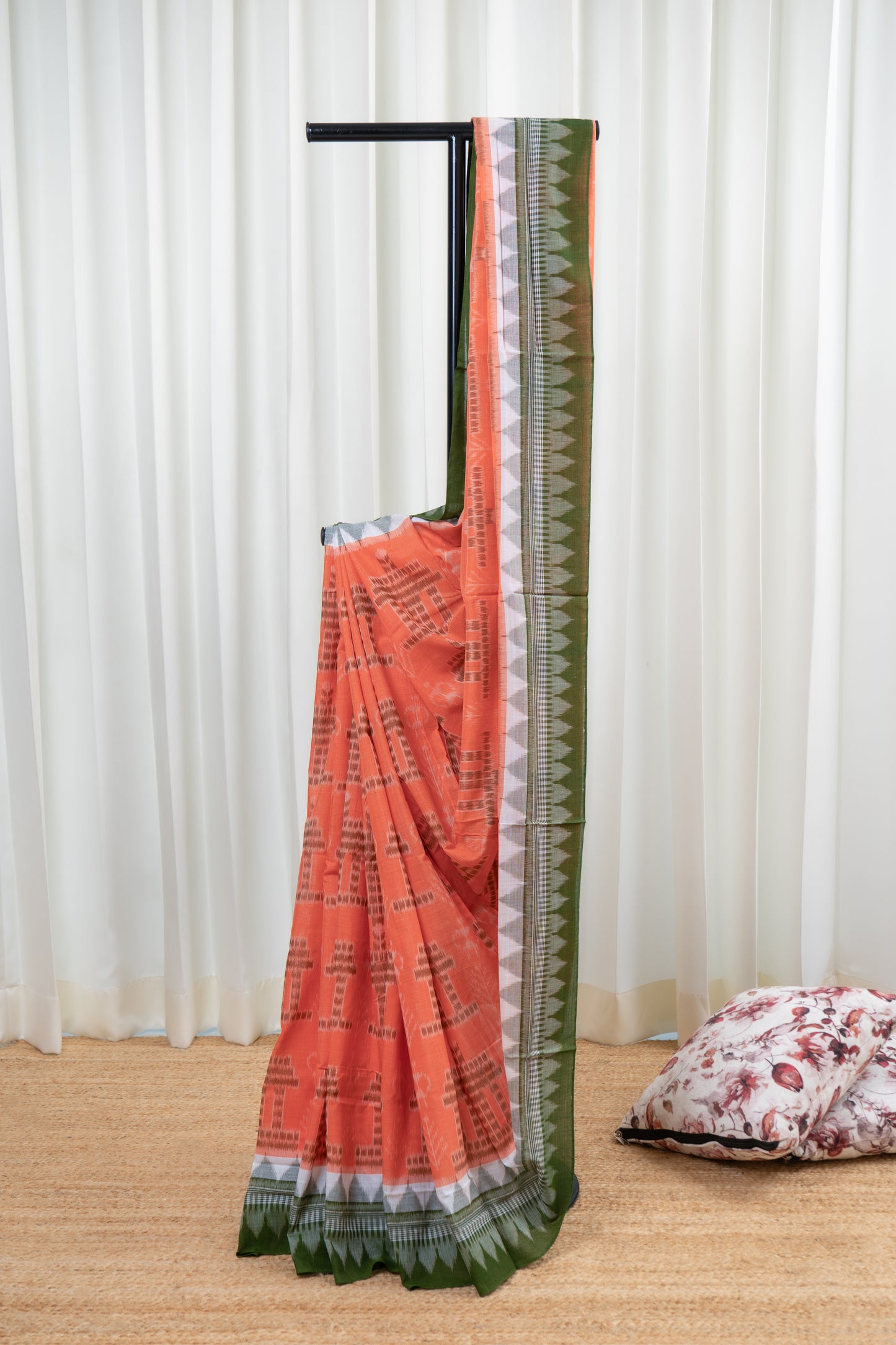 Odisha Ikkat Cotton Saree- Soft Orange
