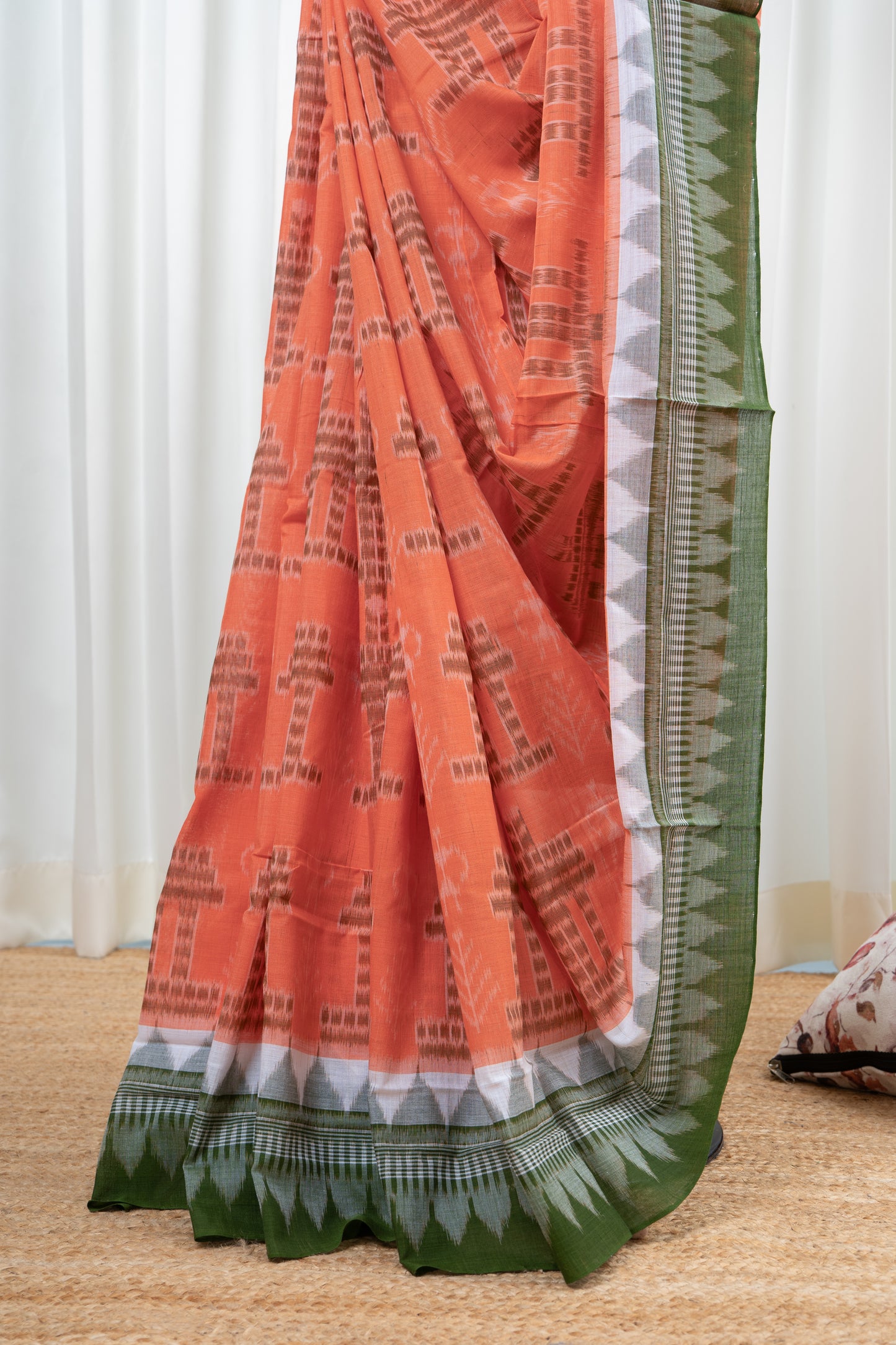 Odisha Ikkat Cotton Saree- Soft Orange