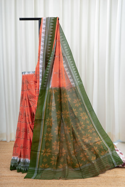 Odisha Ikkat Cotton Saree- Soft Orange