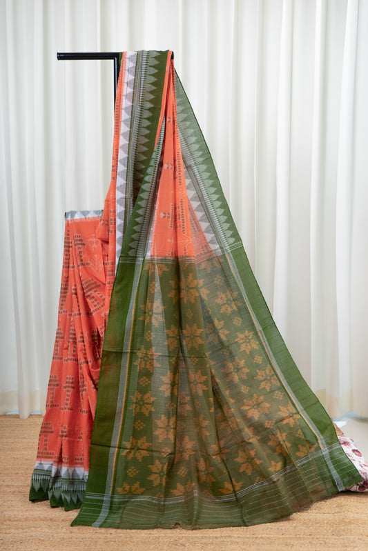 Odisha Ikkat Cotton Saree- Soft Orange