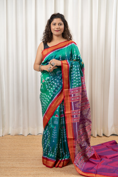 Exclusive Odisha Ikkat Pure Silk Saree- Shot Green
