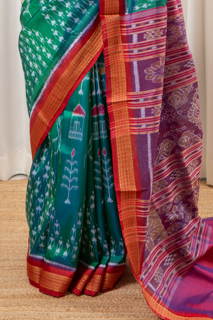 Exclusive Odisha Ikkat Pure Silk Saree- Shot Green