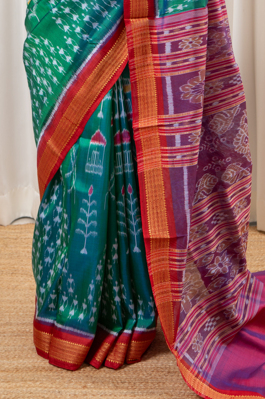 Exclusive Odisha Ikkat Pure Silk Saree- Shot Green