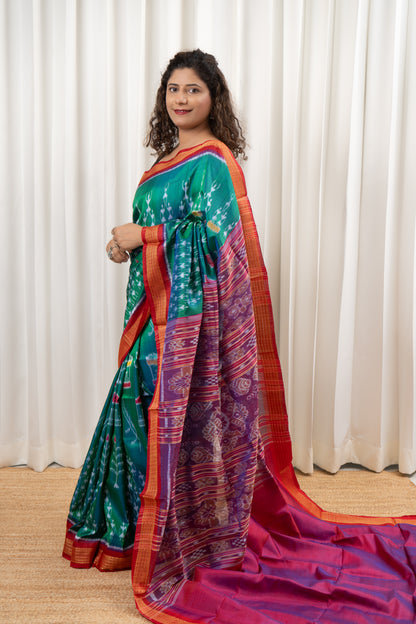 Exclusive Odisha Ikkat Pure Silk Saree- Shot Green