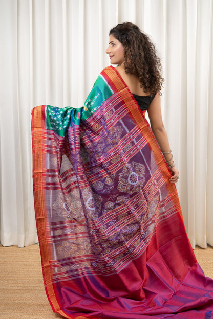 Exclusive Odisha Ikkat Pure Silk Saree- Shot Green