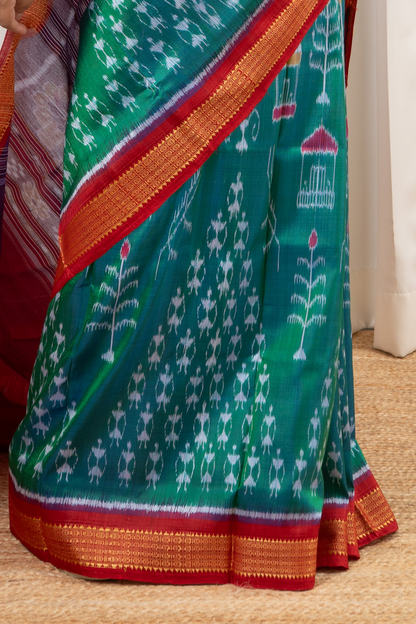 Exclusive Odisha Ikkat Pure Silk Saree- Shot Green
